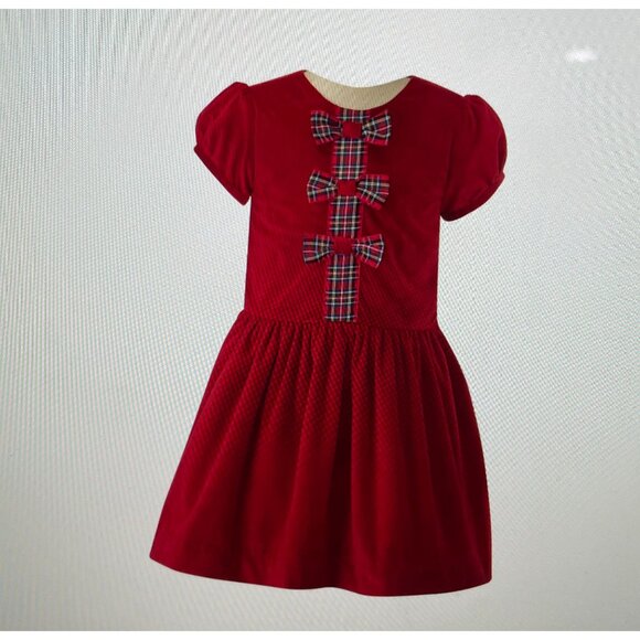 Rachel Riley Girls Red Velvet Dress With Plaid Bow Detail Size 3Y $155 - Picture 2 of 13